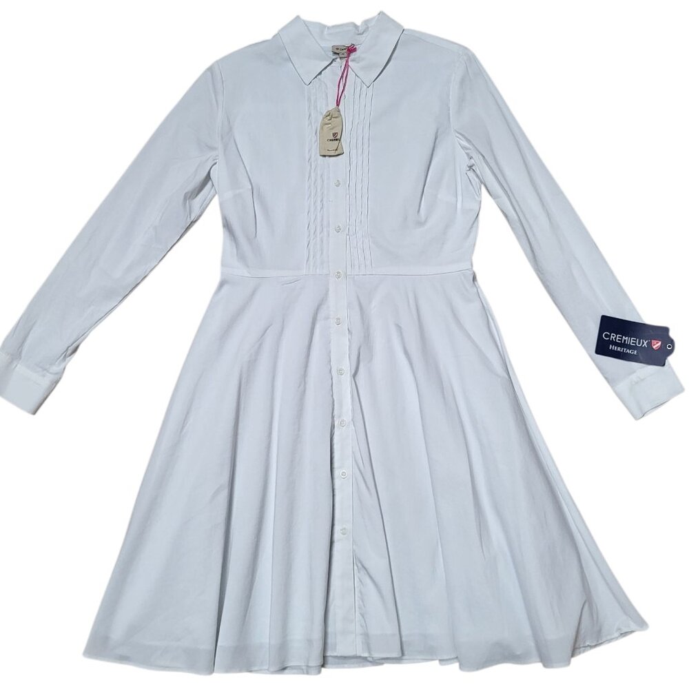 NEW Cremieux Emily Shirt Dress Womens Size 8 Casual White Lined Cotton Button